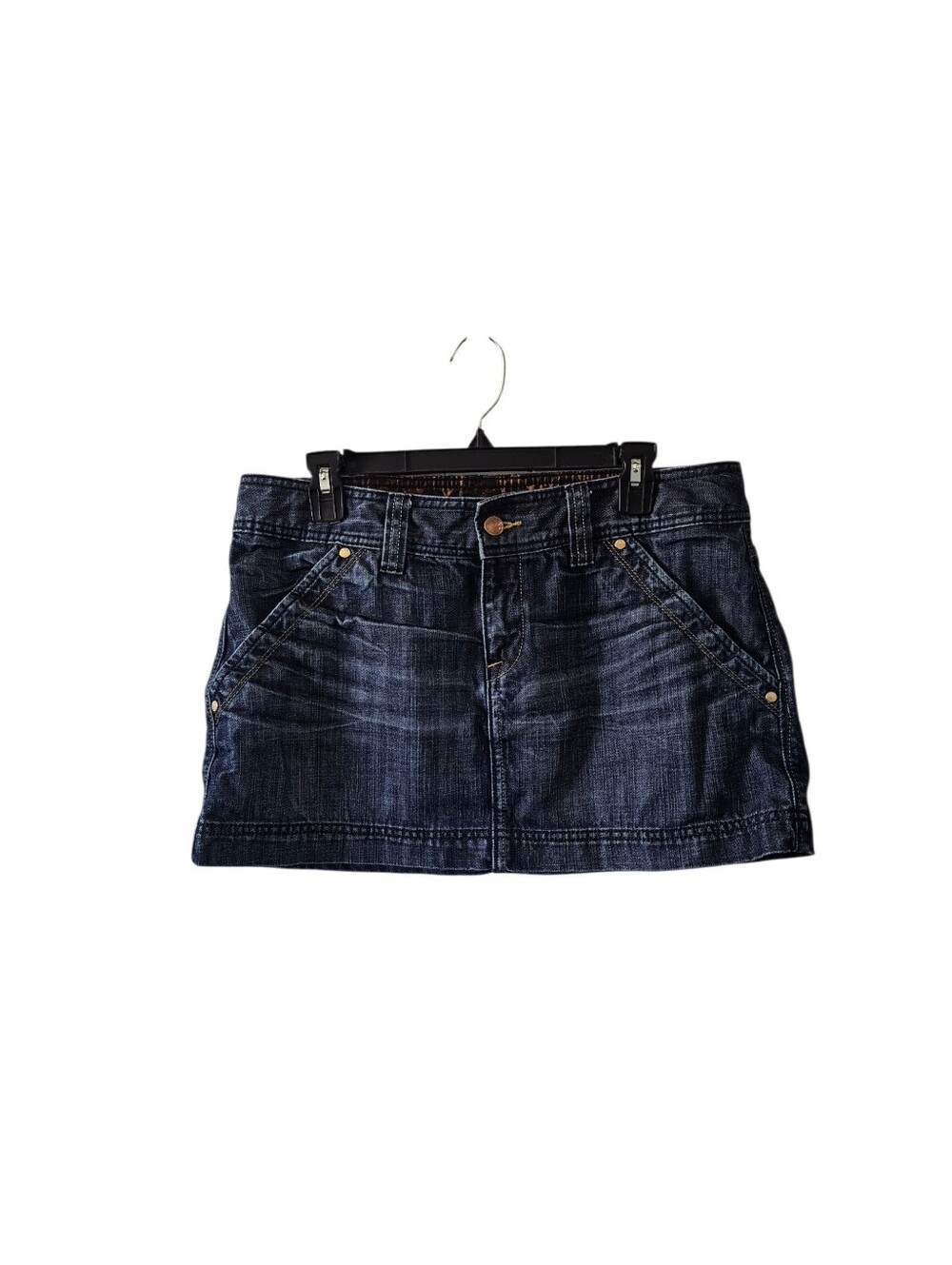 VTG Express X2 Denim Mini Skirt Low Rise Dark Wash Leopard Y2K Grunge Size 10